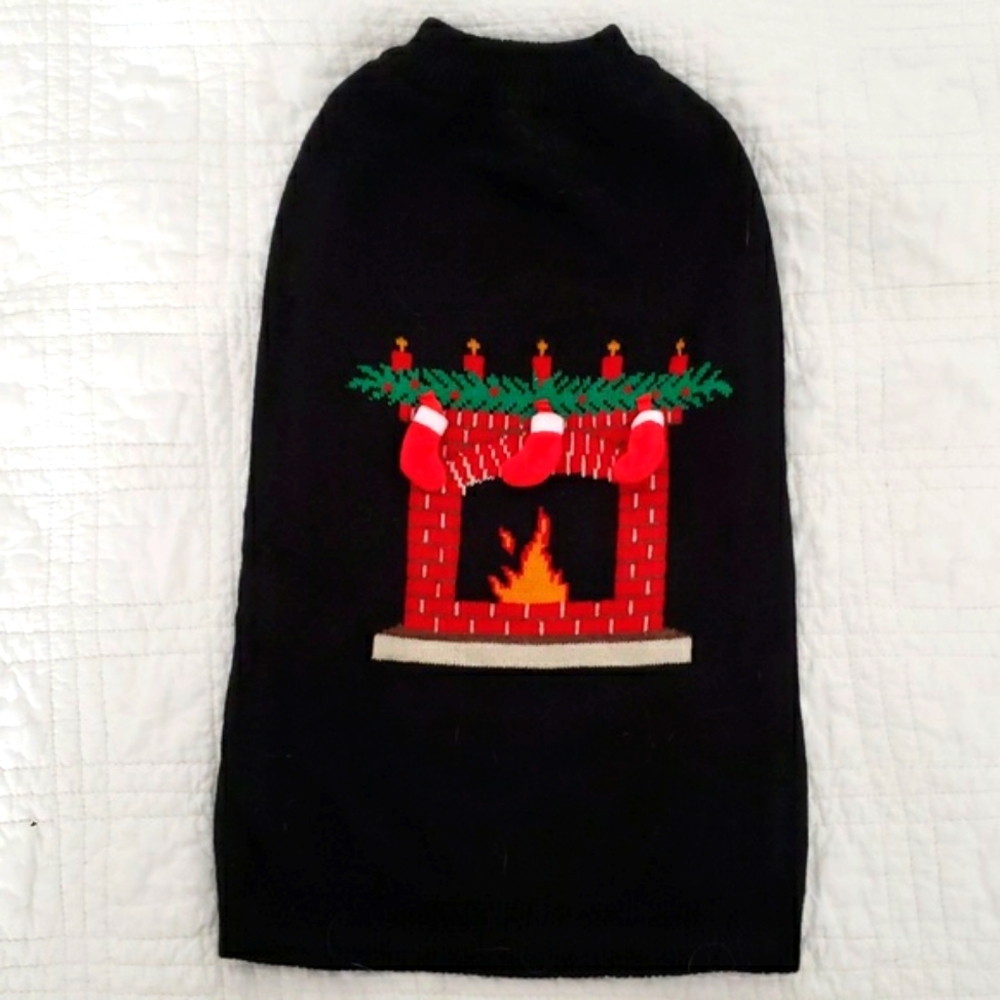PET SWEATER black holiday sweater for dog or large cat in size Medium